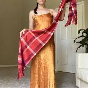 Red Pink White Large Soft Plaid Scarf with Tassels